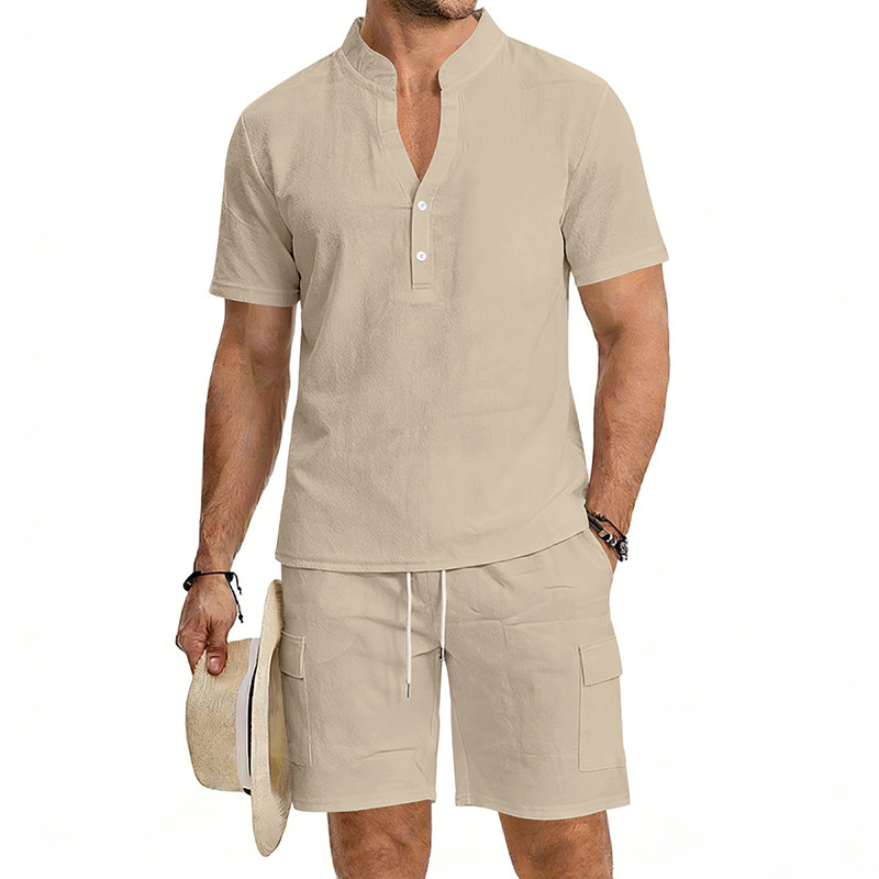 Summer Men's Linen 2 Piece Set - Short Linen Drawstring 评论和价格