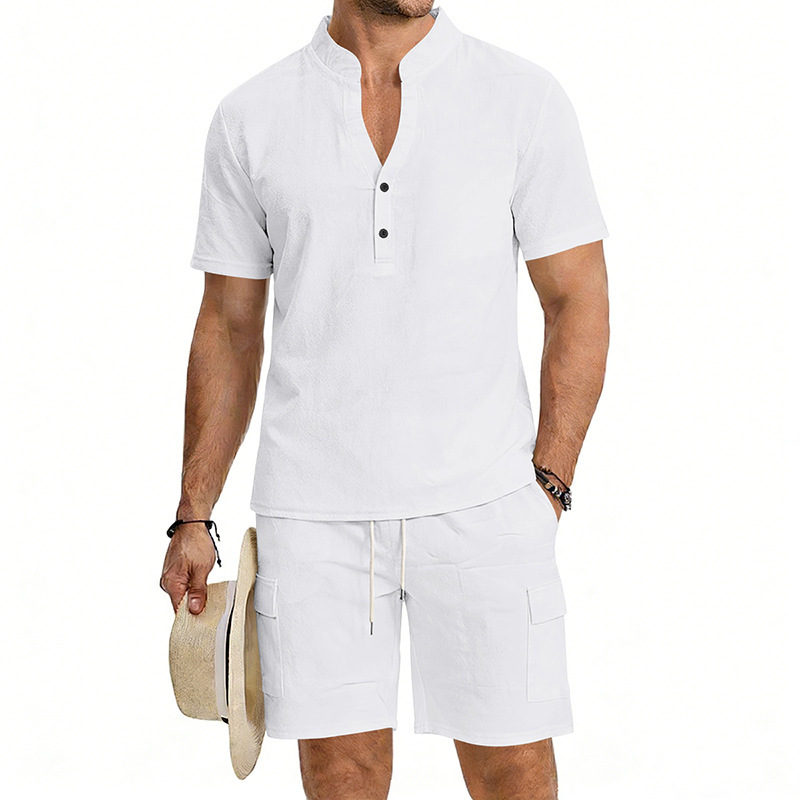 Summer Men's Linen 2 Piece Set - Short Linen Drawstring 评论和价格