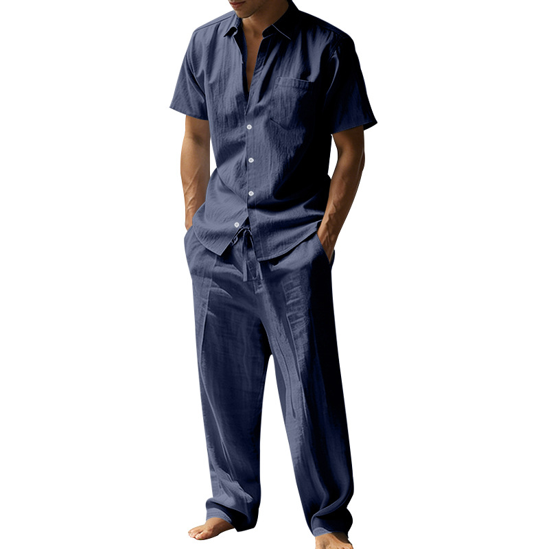 Summer Linen Lapel Short-Sleev - Short Linen Drawstring 评论和价格