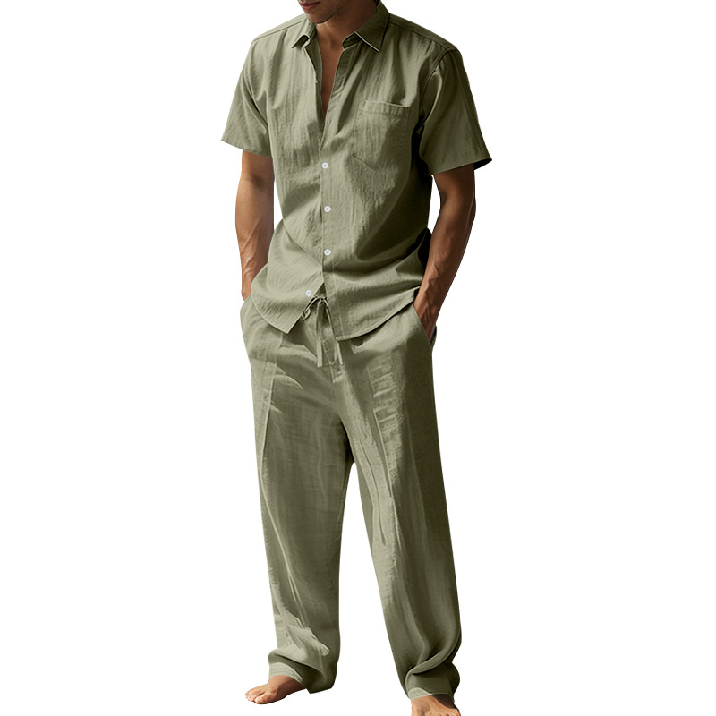 Summer Linen Lapel Short-Sleev - Short Linen Drawstring 评论和价格