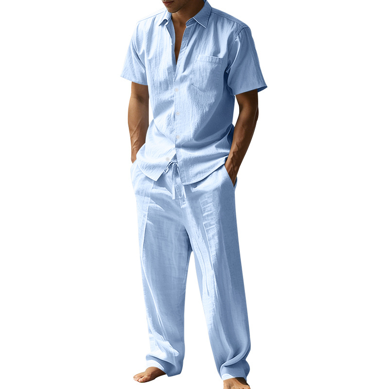 Summer Linen Lapel Short-Sleev - Short Linen Drawstring 评论和价格