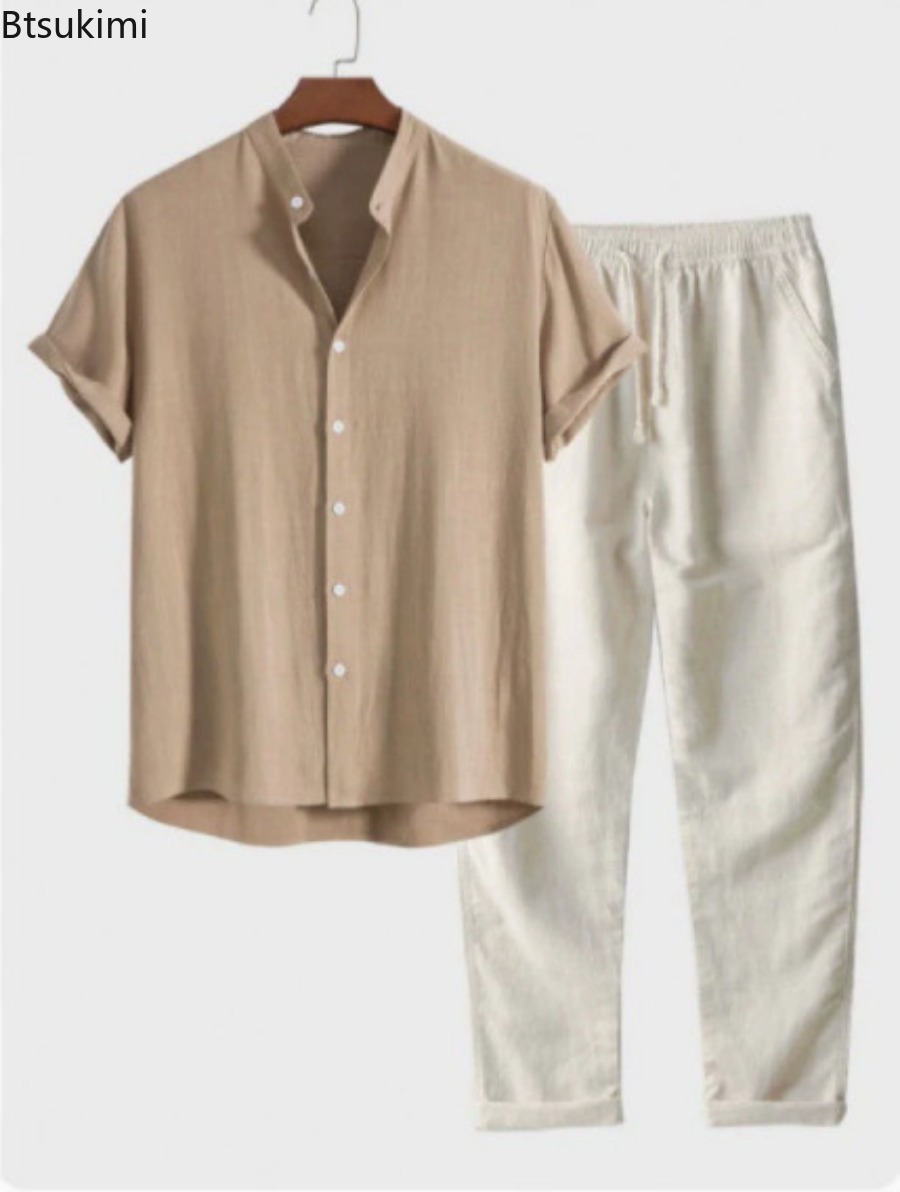 2026 Men's Fashion Solid Beach - Short Linen Drawstring 评论和价格