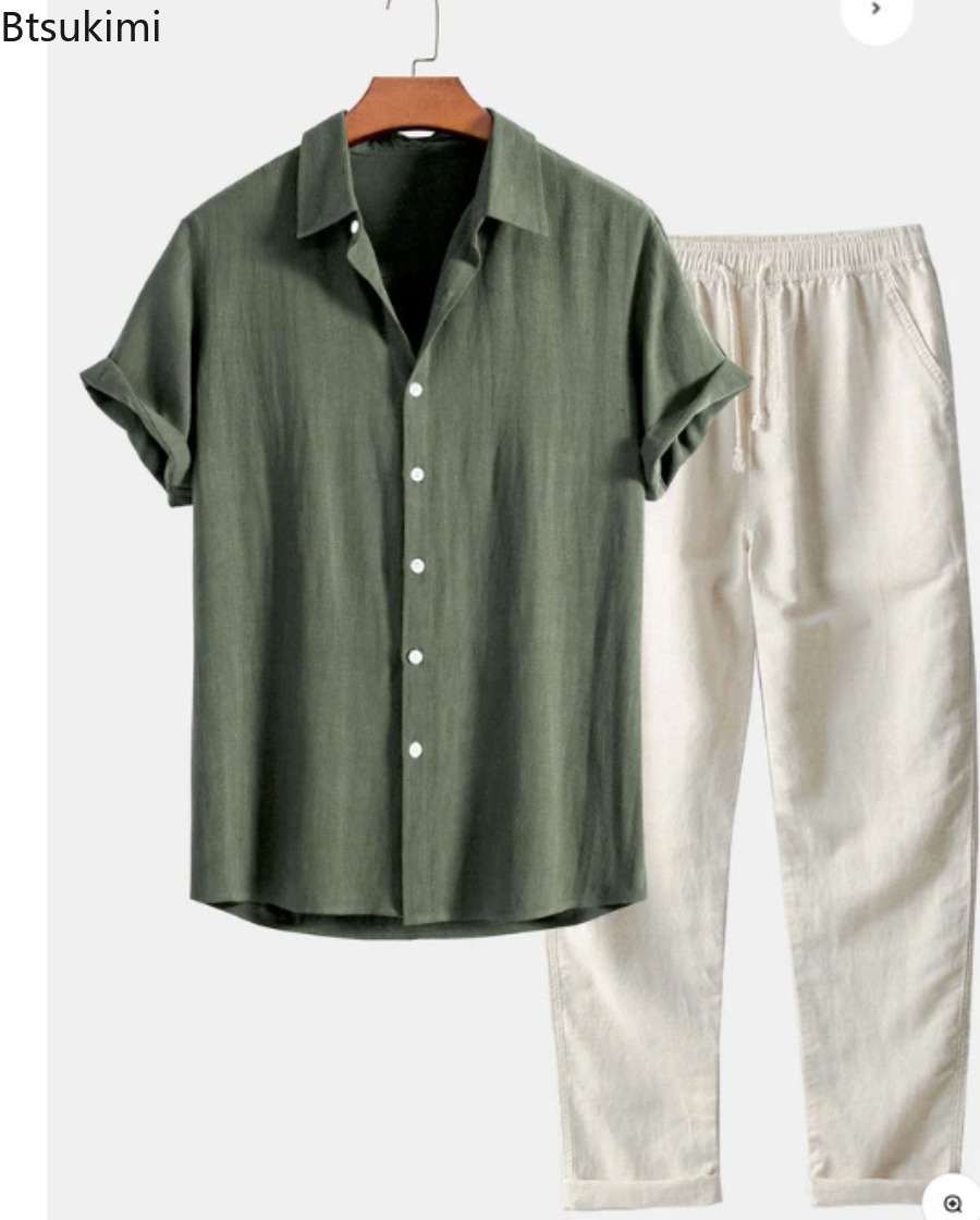 2026 Men's Fashion Solid Beach - Short Linen Drawstring 评论和价格