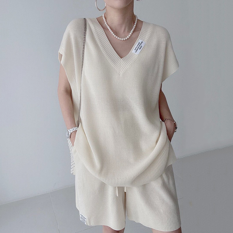 Women Two Pieces Short Sets Kn - Short Linen Drawstring 评论和价格