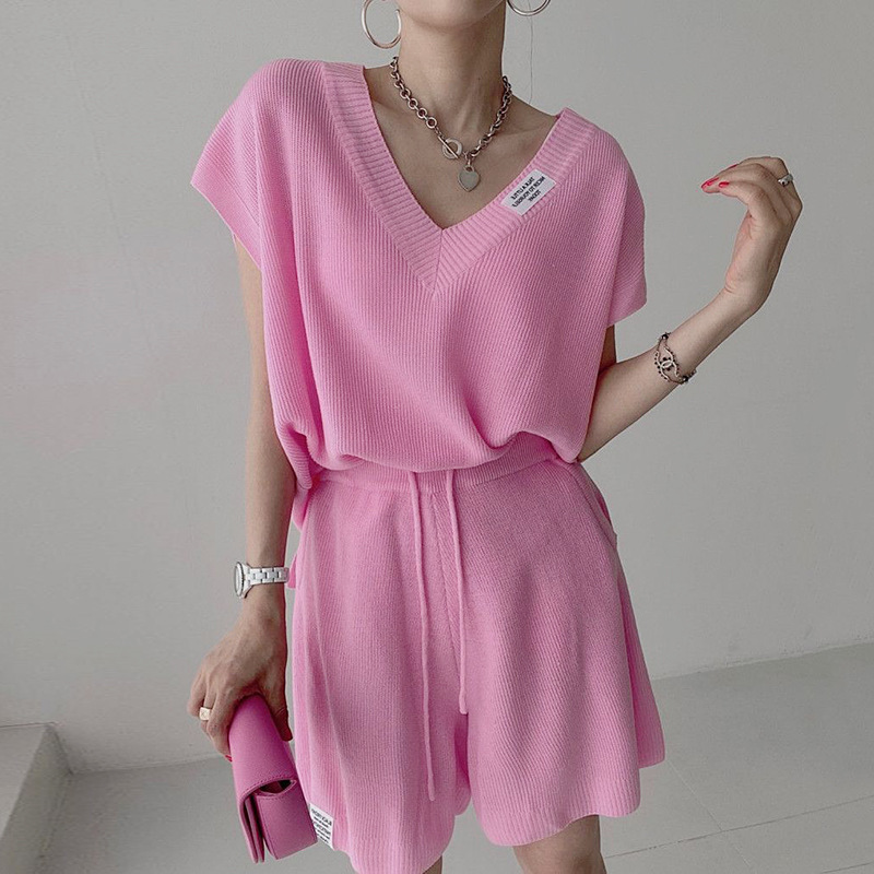 Women Two Pieces Short Sets Kn - Short Linen Drawstring 评论和价格