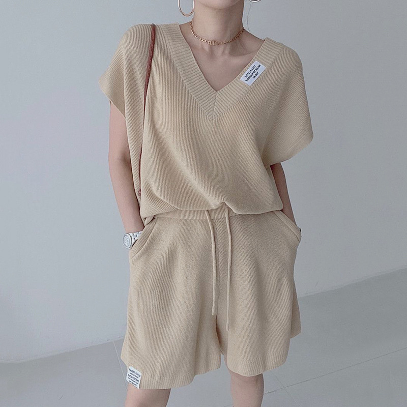 Women Two Pieces Short Sets Kn - Short Linen Drawstring 评论和价格