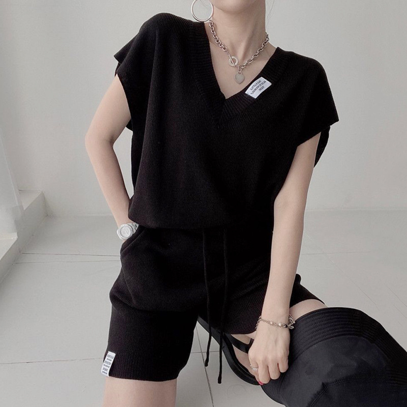 Women Two Pieces Short Sets Kn - Short Linen Drawstring 评论和价格